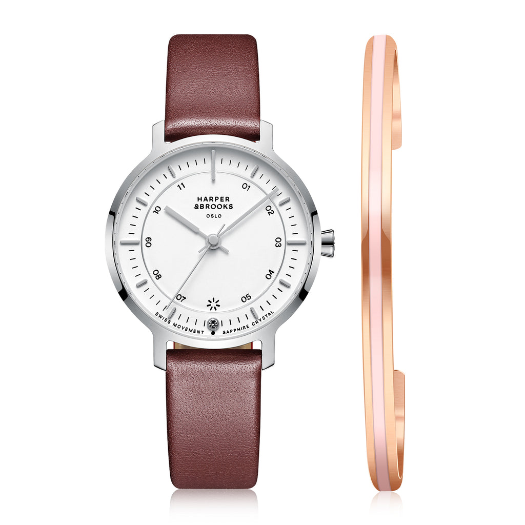 Bracelet Watch Set ,Bauhaus 32mm Silver/Red