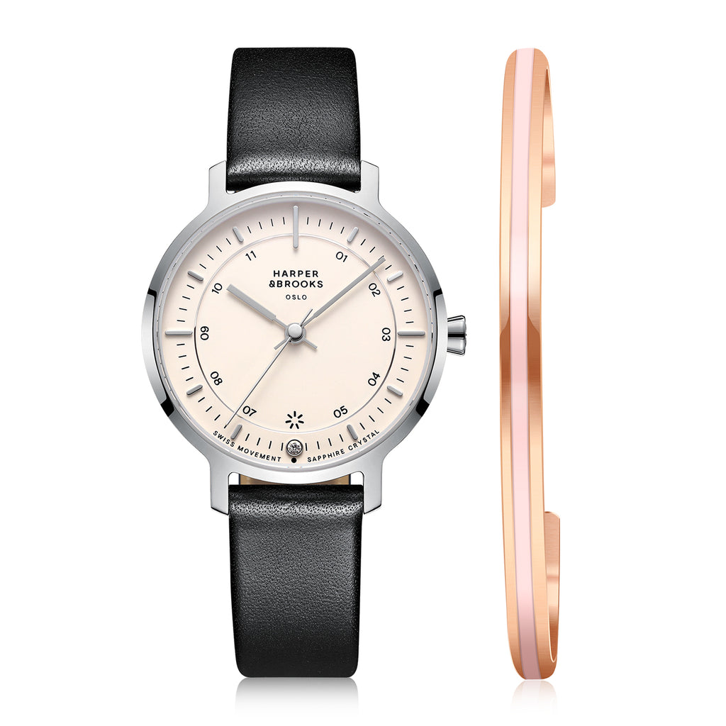 Bracelet Watch Set ,Bauhaus 32mm Silver-Pink-Black