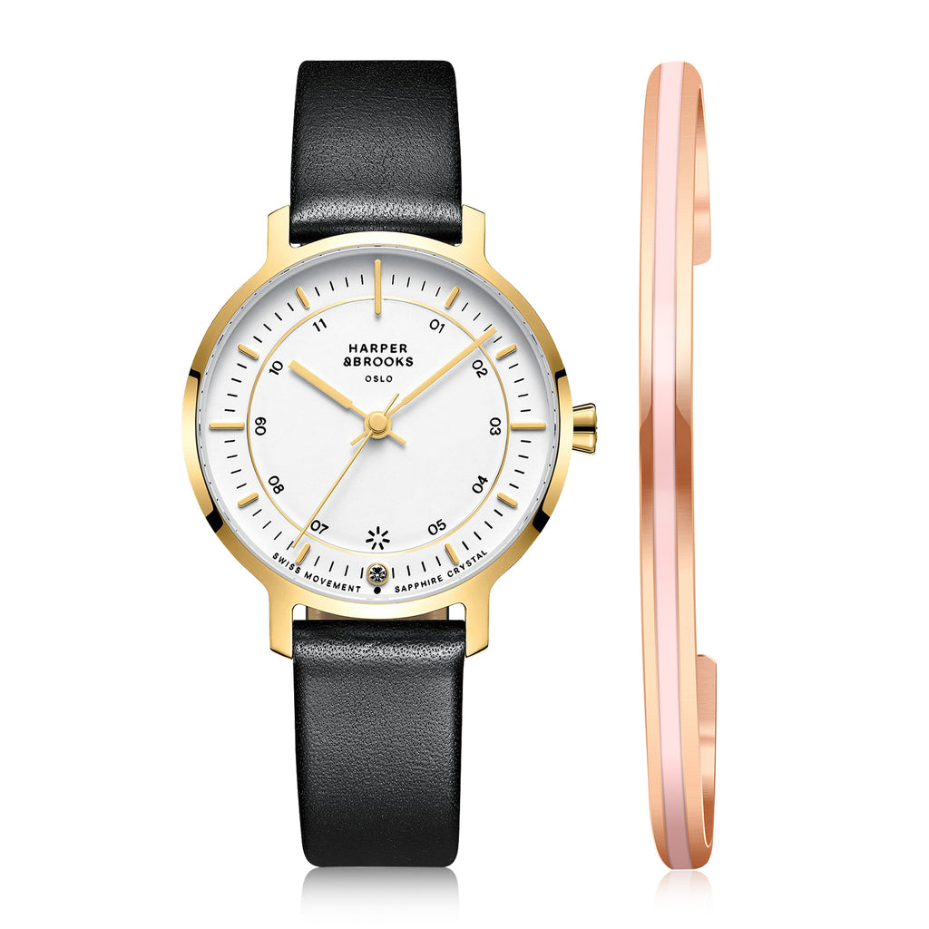 Bracelet Watch Set ,Bauhaus 32mm Gold/Black